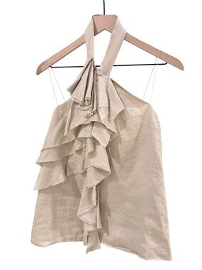 Robert Rodriguez R807T11 Champagne Ramie Ruffle Halter Top Size 6